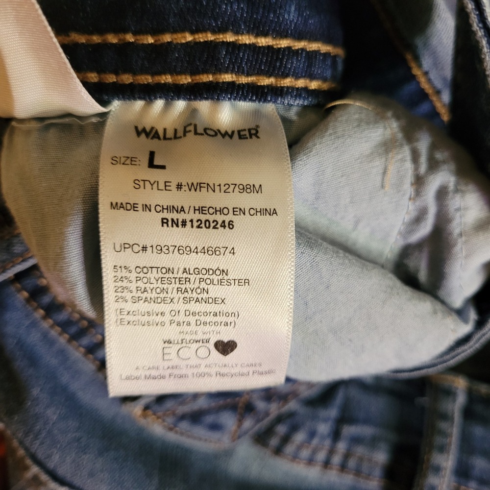 Wallflower Women Medium Wash Denim Overalls WFN12798M Blue Stretch Size L - Picture 3 of 5